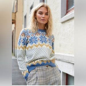 Dale of Norway Vilja Women’s Knit Sweater Off White Blueshadow Mustard